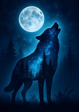 Howling Wolf Under Moonlight