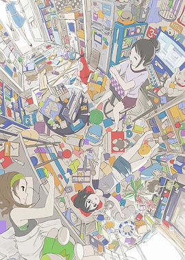 Messy Room with Girls Illustration