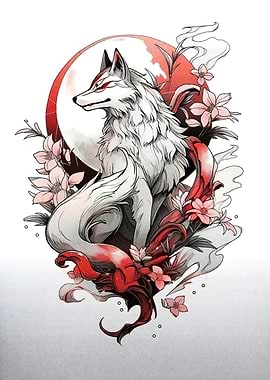 Elegant White Fox with Floral Accents