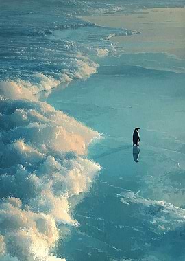 Penguin on Ice by the Sea