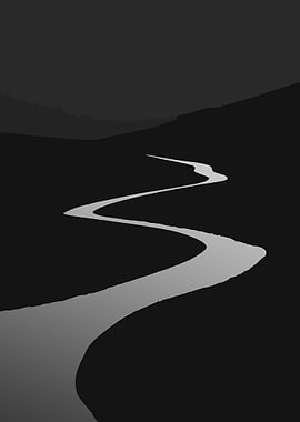 Monochrome Winding River Landscape