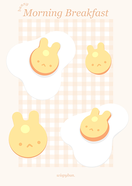 Bunny Morning Breakfast Cream Plaid Illustration