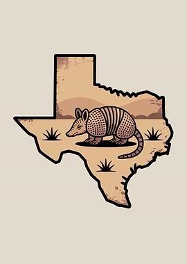 Armadillo on Texas Map Illustration
