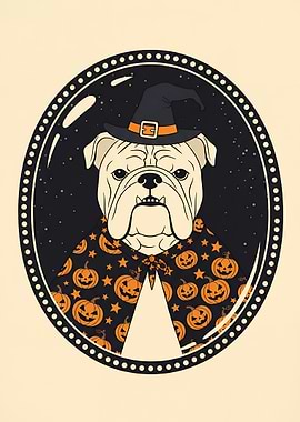 Bulldog in Halloween Witch Costume