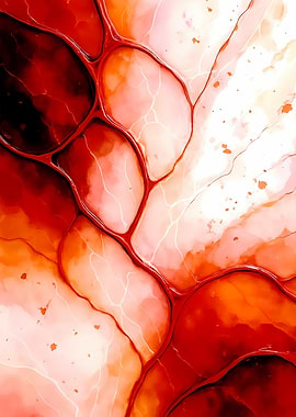 Abstract Porcelain #124 - Abstract Red and White Cell Structure