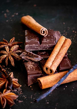 Chocolate, Cinnamon, and Star Anise Still Life