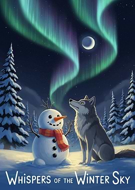 Winter Sky Whispers: Snowman and Wolf