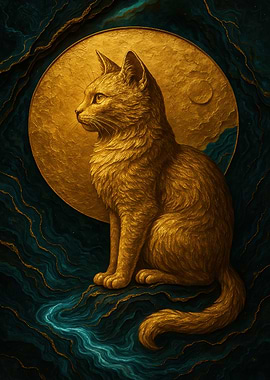 Golden Cat with Moon