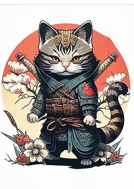 Samurai Cat Warrior with Swords