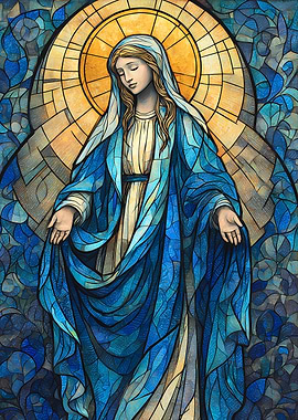 Stained Glass Virgin Mary Illustration