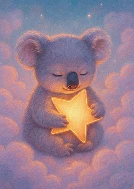 Dreamy Koala with Star in Clouds