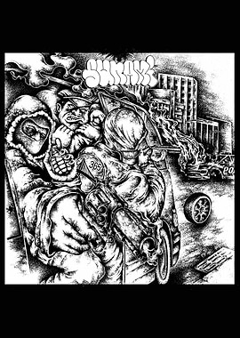 Black and White Urban Chaos Illustration