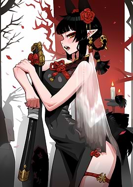 Fox Girl with Sword in Dark Setting