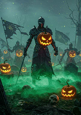 Halloween Knights with Pumpkin Heads