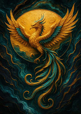 Golden Phoenix with Teal Accents
