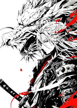 Samurai with Dragon Digital Art