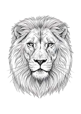 Lion Head Black and White Drawing
