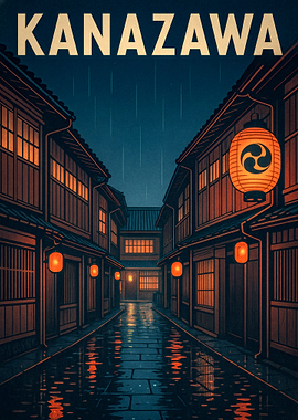 Kanazawa street at night in the rain