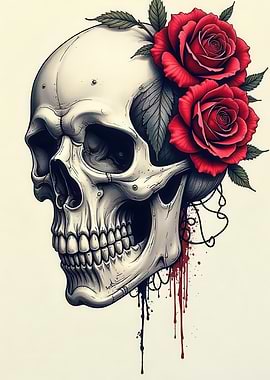 Skull with Roses Digital Art
