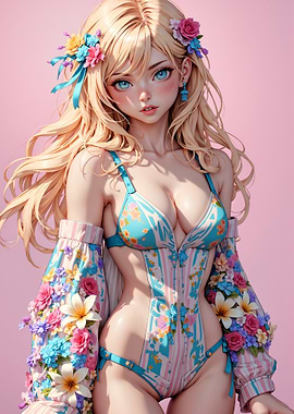 Anime Girl with Floral Corset