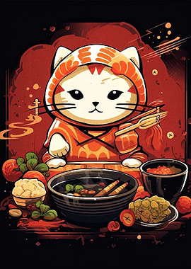 Sushi Cat Chef with Ramen