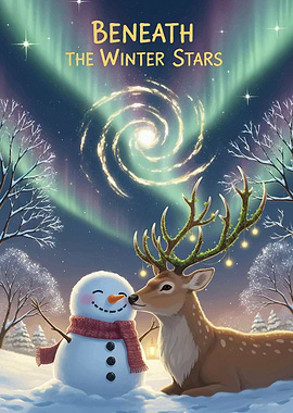 Beneath the Winter Stars: Snowman and Deer