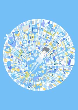 Anime Girl in Abstract Cityscape