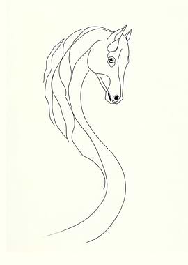 Mythical Snake Horse Creature Line Art