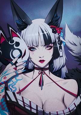 Anime Fox Girl with Mask Portrait