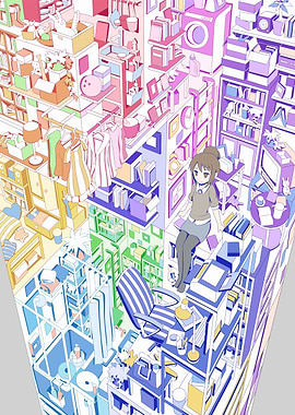 Anime Girl in Colorful Roomscape