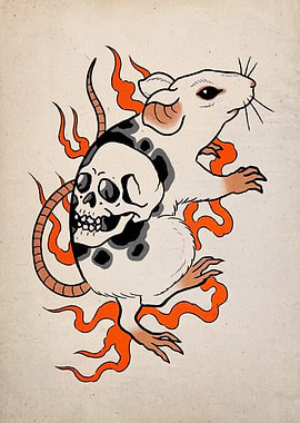 Rat with Skull Tattoo Style Art