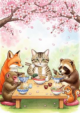 Animals Ramen Cherry Blossoms