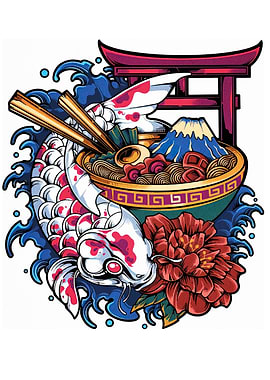Koi Fish Ramen Bowl Illustration