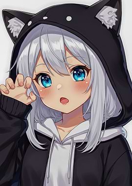 Anime Girl with Cat Hoodie