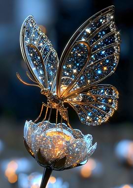 Golden Butterfly on Sparkling Flower