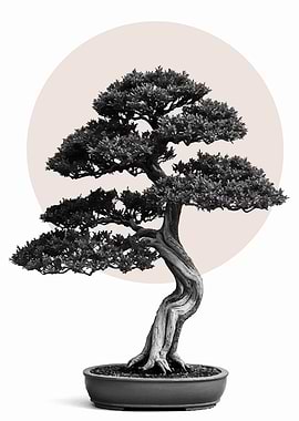 Monochrome Bonsai Tree with Circle Backdrop