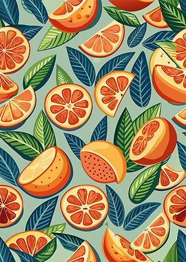 Orange slices and leaves pattern