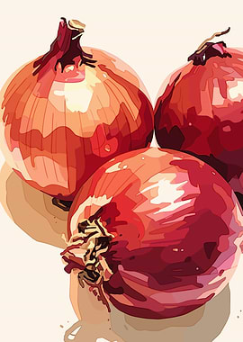 Three Red Onions Still Life