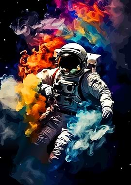 Astronaut in Colorful Space Cloud