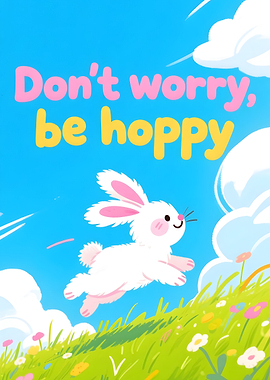 Funny Quote: Don't worry, be hoppy with cute bunny