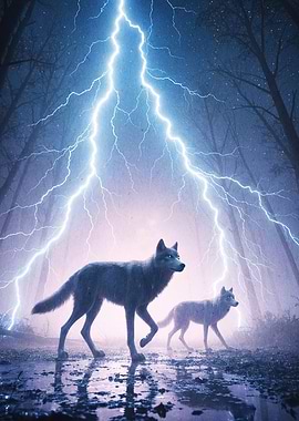 Wolves Stormy Forest