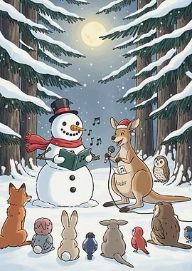 Winter Caroling with Snowman and Kangaroo