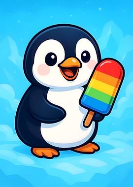 Cute Penguin with Rainbow Popsicle