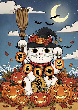 Halloween Maneki Neko Pumpkins