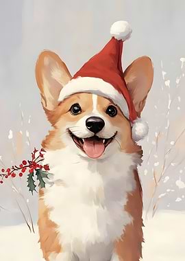 Festive Corgi with Santa Hat
