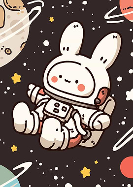 Astronaut Bunny in Space Cartoon