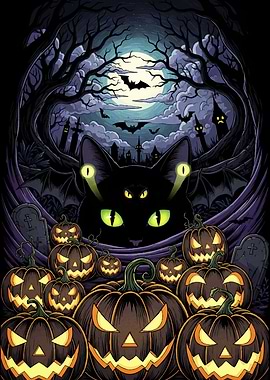 Halloween Night Cat Pumpkins