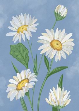 Daisy Flowers on Blue Background