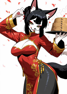 Anime Wolf Girl Serving Dim Sum