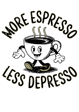 More Espresso Less Depresso Vintage Cartoon